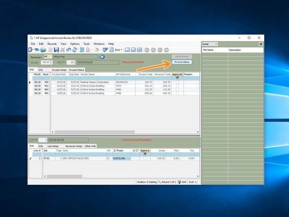 If your invoice needs to be coded to multiple phase codes, click on the "Invoice Setup" key.