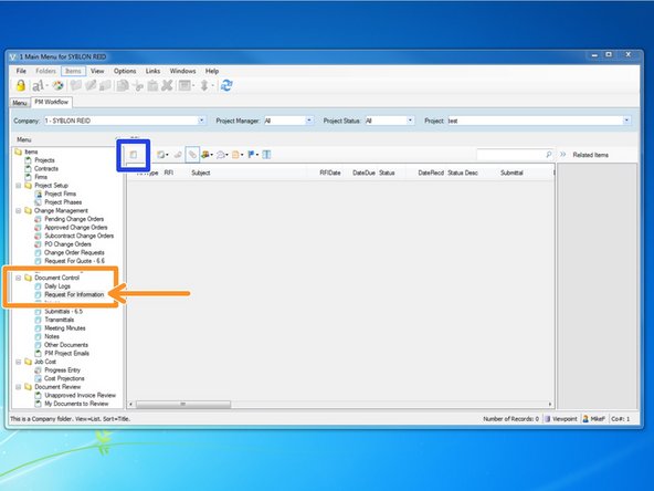 From the "Document Control" folder, select the "Request For Information" program.