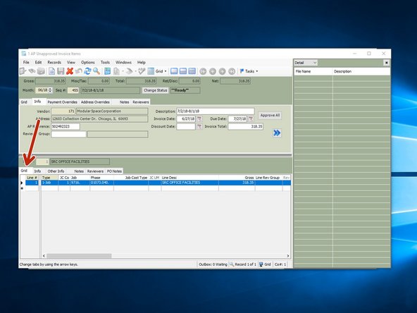 On the invoice detail section of the invoice, select the "Grid" view.