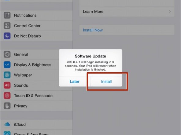 When the download had completed, click the Install button to install the update.