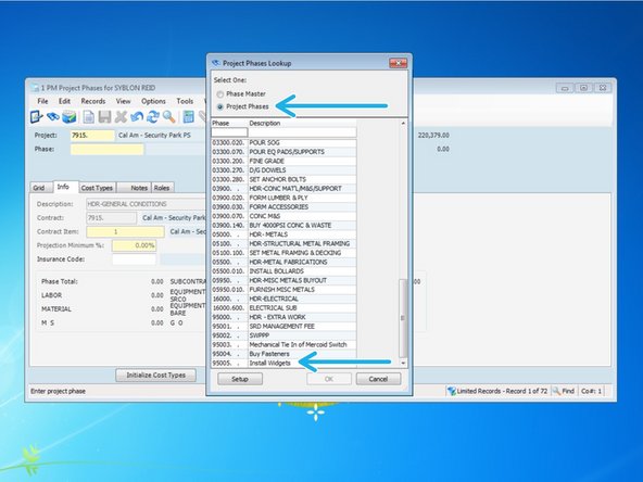 From the look up menu, select "Project Phases".  Scrolling to the bottom, in this project I can see the last active 95XXX number is 95005.