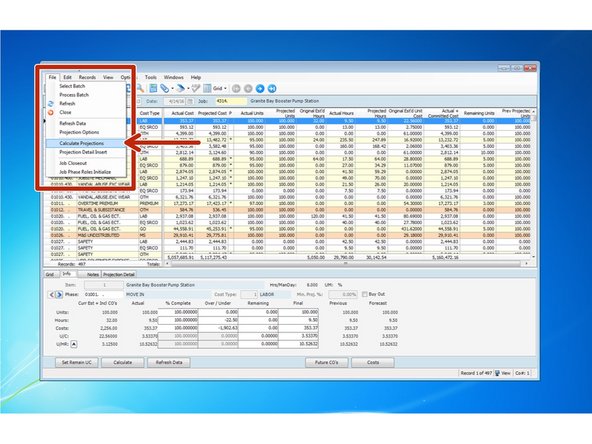 The first task to perform is to calculate your projections to refresh the cost data input since your last projection.  "Calculating Projections" will tell Viewpoint what to do with your "plugged" costs from your previous projection.