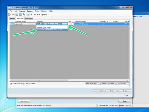 Click the drop down arrow for "Document" and select your RFI document.