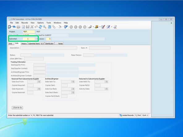 In order to create the record, you need to give your submittal a number.  In order to create a Submittal Log prior to creating your submittals, you can either number your submittals numerically in order, or if you know what the actual submittal number will be, you can enter that as well.  Your submittal number can be alpha-numeric