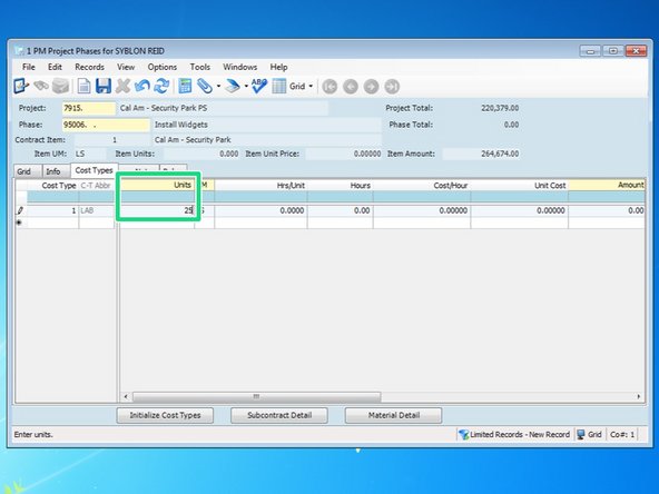 Next, select the field under the "Units" column and put in how many units you are going to track for this code.