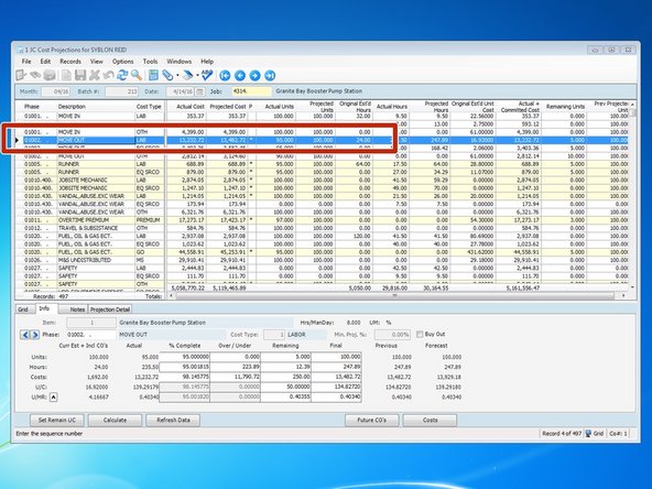 Select the row that you want to make adjustments to.