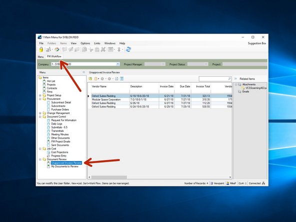 From the PM Workflow tab, click on "Unapproved Invoice Review" to see if you have any invoices that require attention.