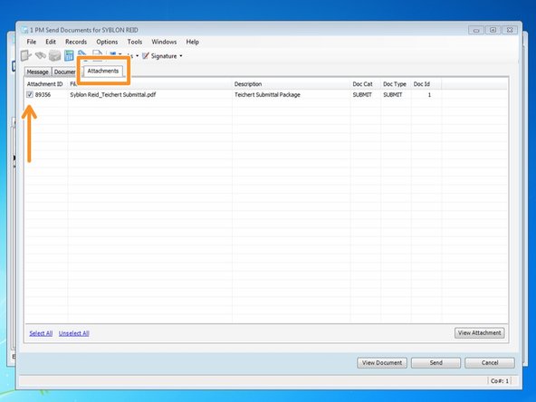From the "Attachments" tab, select any of the attachments that you wish to include with this submittal.