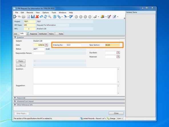 Insert the Drawing Number and Spec Section, if applicable