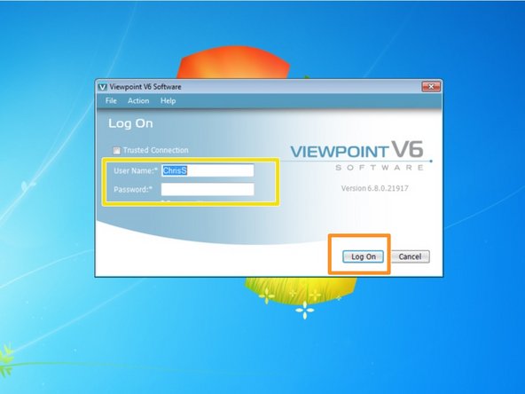 Wait for the Viewpoint login window to appear, then enter in your User Name and Password