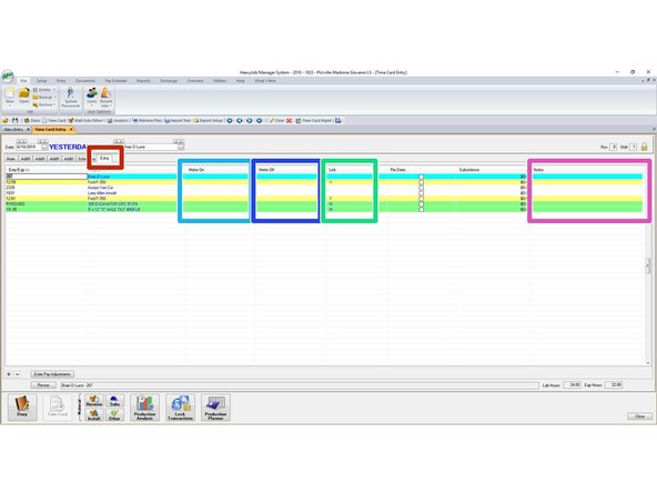 To review the equipment hours make sure you are on the Extra Tab.