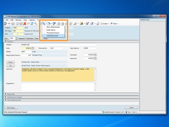 To add an attachment, such as a drawing or photo, you can select the drop down arrow next to the paper clip icon.