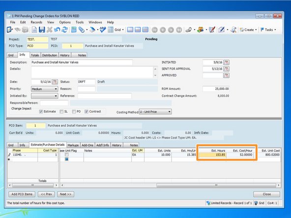 You can also add unit production information if you enter "Est. Hours".  Entering in a value for one will automatically calculate the other values.