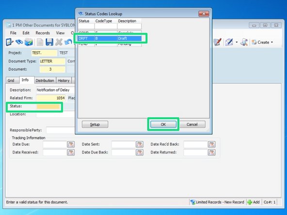 Add a status of the letter.  Press the F4 key to see a list of statuses from Viewpoint's lookup table.