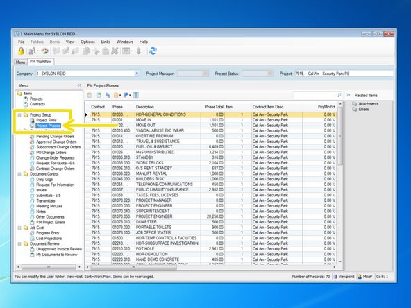 From the Project Setup folder, select "Project Phases".