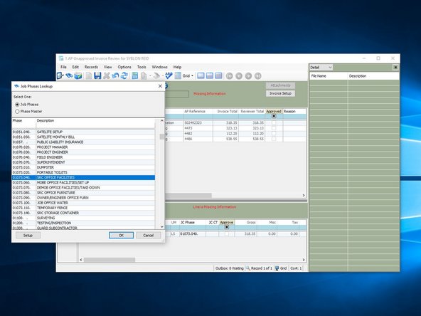 Press the F4 key for a Lookup of all phase codes.   Search for and select the one that is correct.