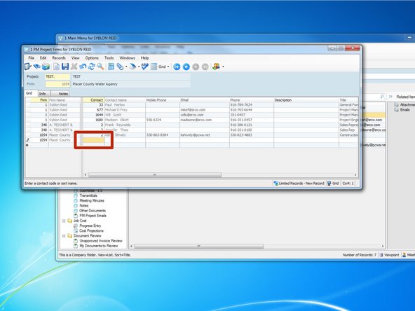 Once the firm is added, you need to add your contact be selecting the cell under the "contact" column and press the F4 key.