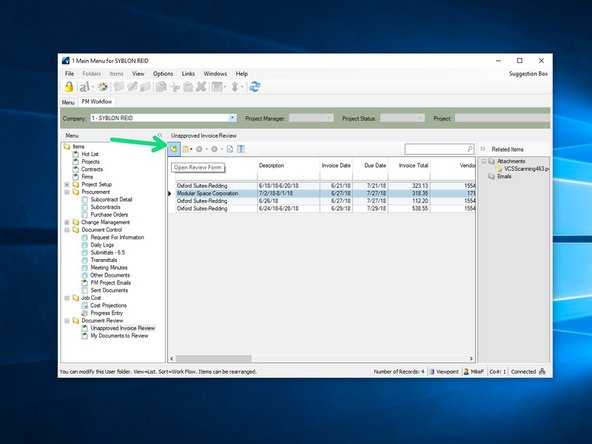 Select an invoice and click on the "Open Review Form" icon.