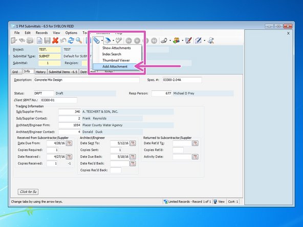 To add an attachment, click on the drop down arrow next to the paperclip icon in the toolbar and select "Add Attachment".  From there you can select a file that is on the server or on your local hard-drive.