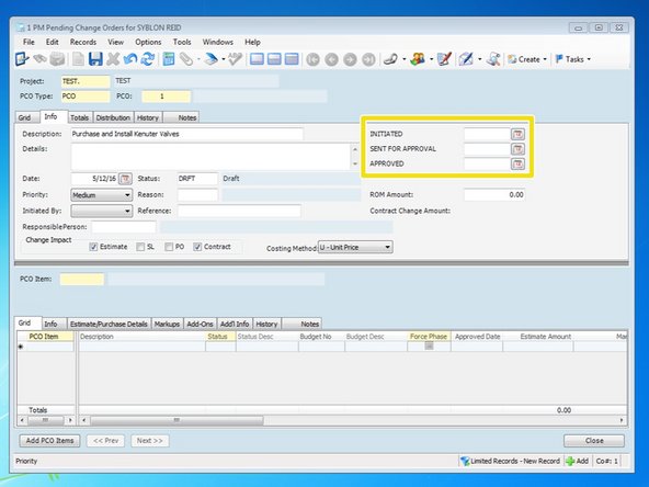 Insert the dates for this PCO.  You can either enter the date or click on the icon to select from a calendar.