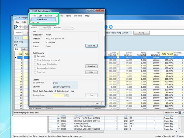 Then from the Batch Process window, select "File " ==> "Clear Batch" and then verify by clicking "Yes".