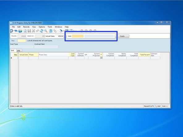 Enter the job number.  Press the "Tab" key.