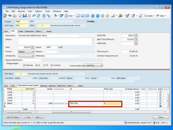 When you select the Vendor, Viewpoint will automatically input the Subcontract Ledger number set up for that Vendor in the "SL" field.