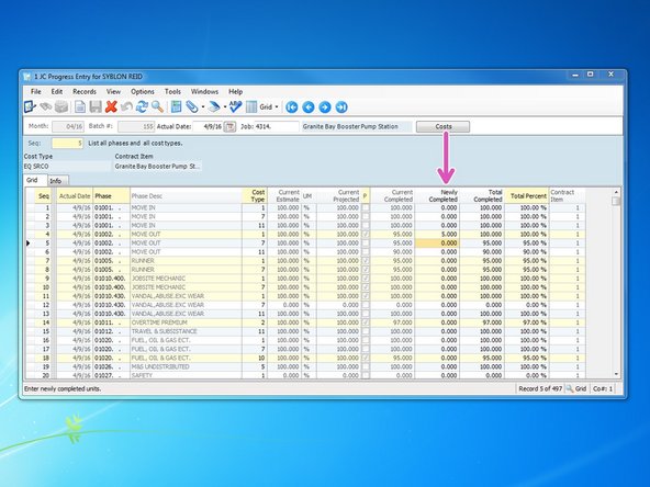 You can insert the quantities you have completed in either one of the three columns.