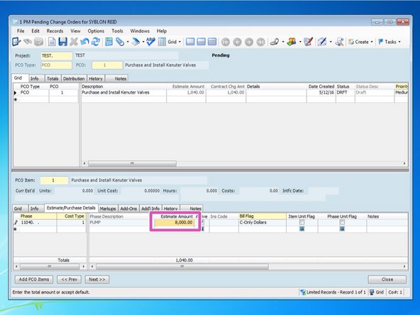 Add the "Estimate Amount" for this item's cost type.