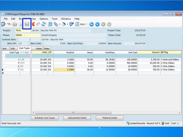 Be sure that all of your Units of Measure are the same for all cost types.