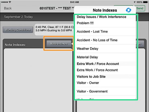 Note Indexes are specific, preset notes for common things that may occur on a job.  Each index has a code number associated with it, so that we can track how may times each of these items have occurred across jobs.