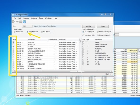 You can select "Select Phases" and go through and check which phase codes you want to see.  If you want to see all phase codes, just click on "All Phases".