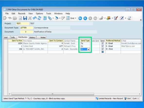 Select whether the contacts are having the letter sent "TO" them or "CCd" to them.  One letter will be created for each contact that has Send Type "TO" selected, with each letter being addressed to that "TO" contact.