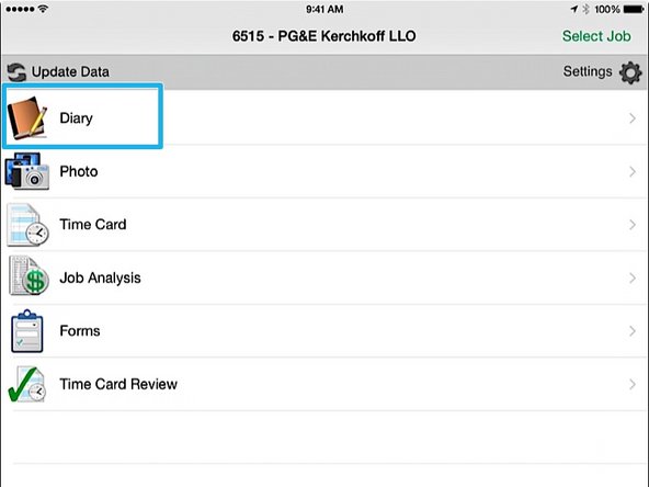 From the HCSS Field home screen, press Diary