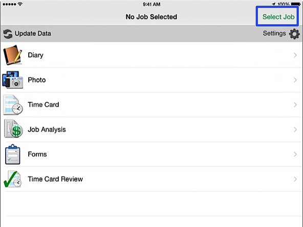 From the HCSS Field app home screen, press the Select Job button