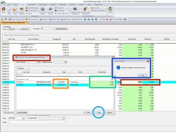 Here you can see to date Qty claimed for each day.  This is entire job to date claimed.