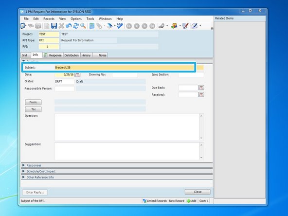 Type in a brief subject description of the RFI
