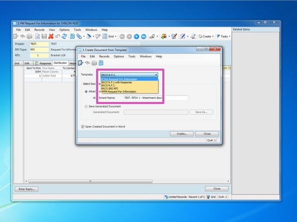 From this menu, you need to choose the template that your want the RFI to be created on.