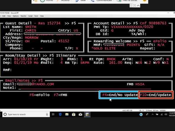 To close the reservation and NOT save changes: