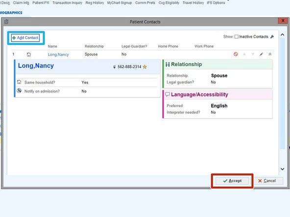 To add another contact: