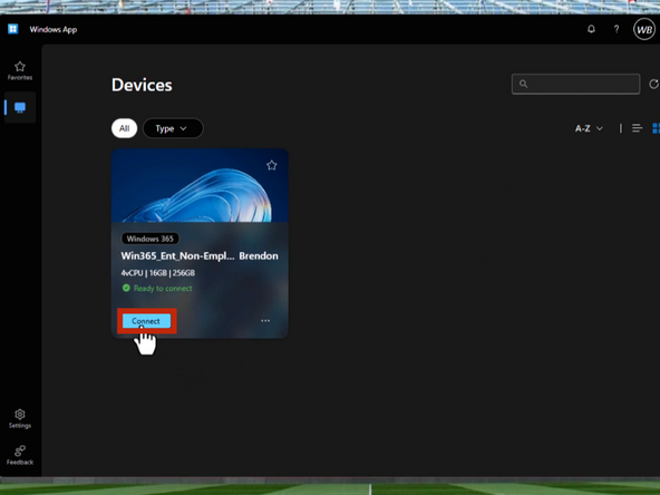 Your Geisinger Virtual Machine will appear in your Devices