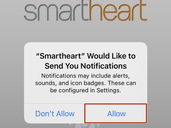 The SmartHeart® application requires permission to access certain features of your iOS device.  The first time the SmartHeart® app opens, you will be prompted to allow access to the required features.