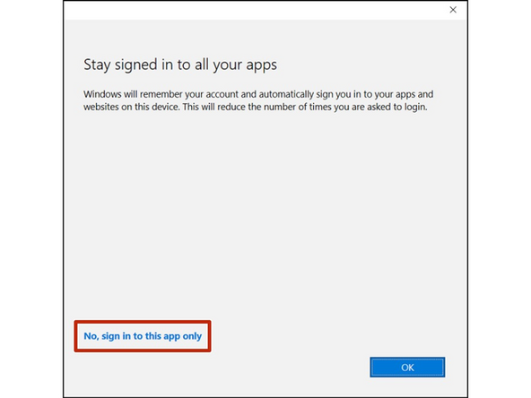 Click No, sign in to this app only