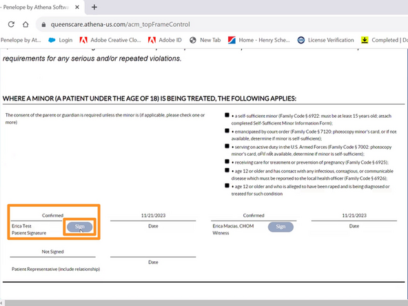 Under Patient Signature: