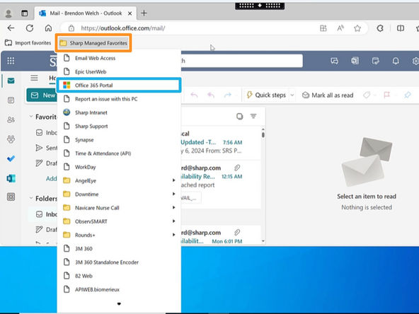 To access your Sharp email in Outlook: