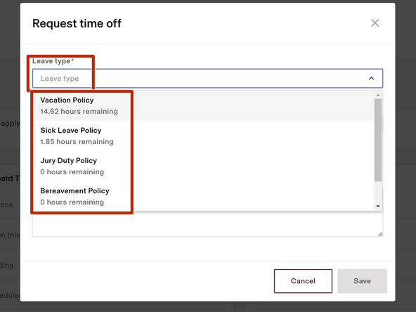 Select the Leave type
