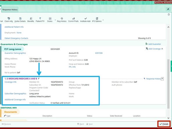 The new insurance will appear under Guarantors and Coverages.
