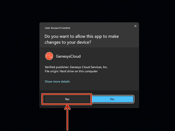 User Account Control will ask for permission to install Genesys.