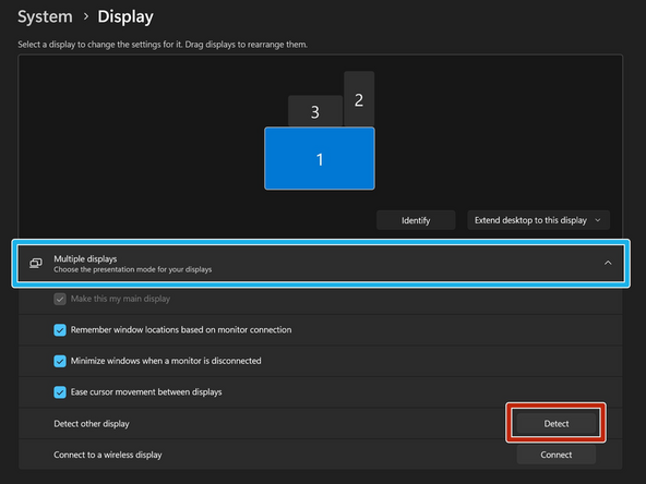 Your PC should automatically detect your monitors and show your desktop.