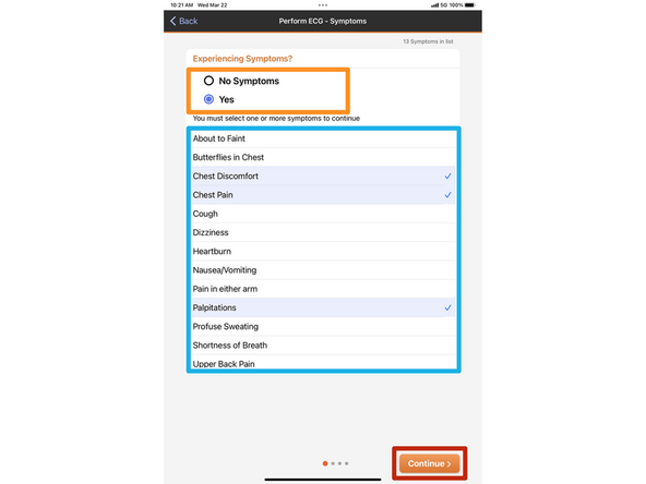 Select if you are Experiencing  Symptoms